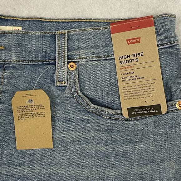 Levis High Rise Shorts Womens Size 34 Blue Raw Hem Hypersoft Casual NEW - Picture 8 of 14
